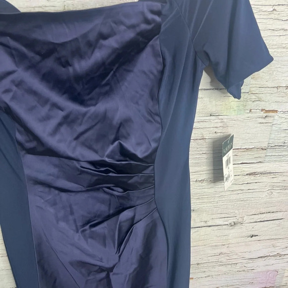 Lauren Ralph Lauren dress navy blue ruched midi size 10 NWT - Picture 3 of 9
